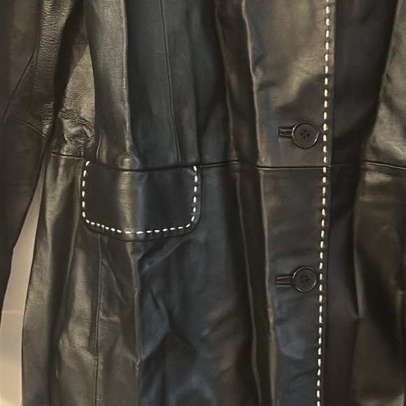 New Women’s Bagatelle 100% Leather Black Long Button Up Jacket Size XL - Picture 4 of 7